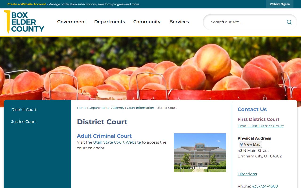 1st Judicial District Court page for Brigham City felony records in Box Elder County