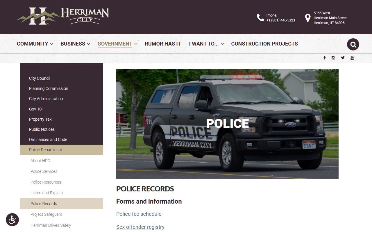 Herriman felony records request through Herriman Police Department