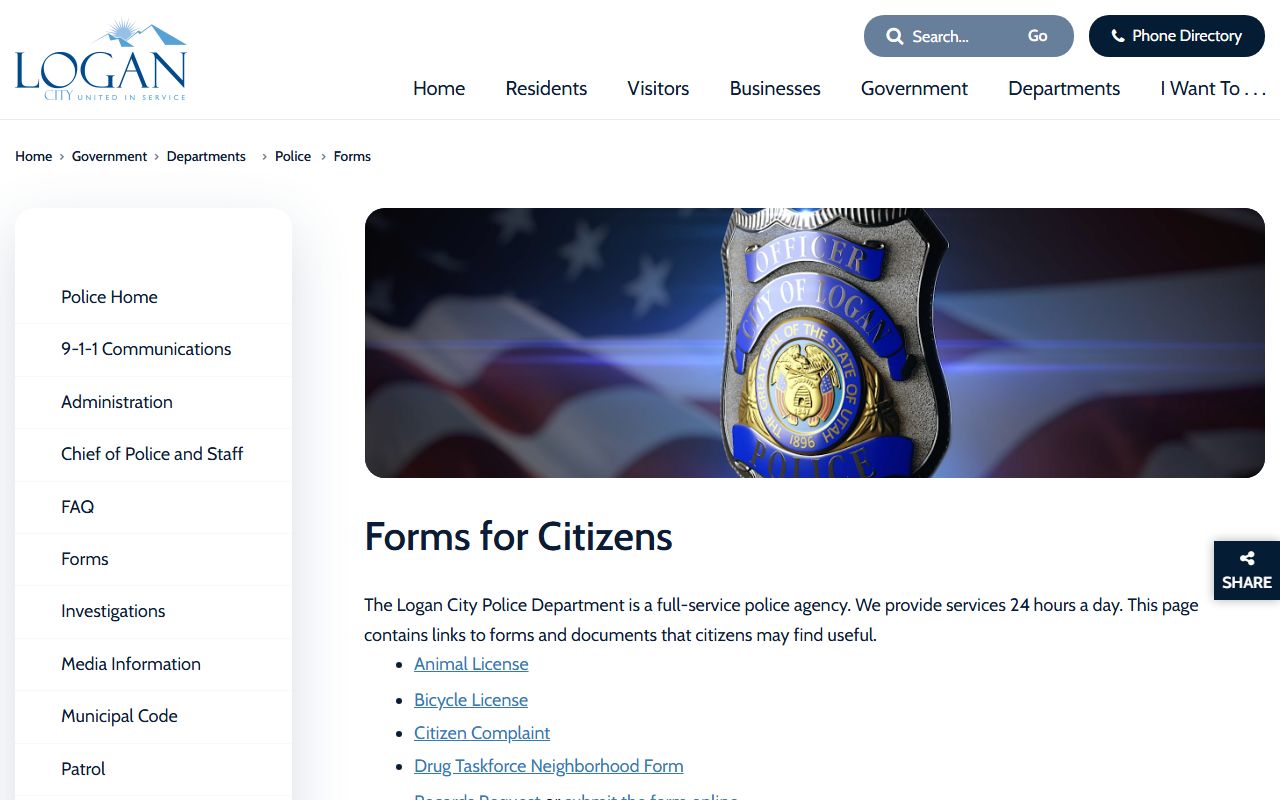 Logan felony records request through Logan Police Department GRAMA process