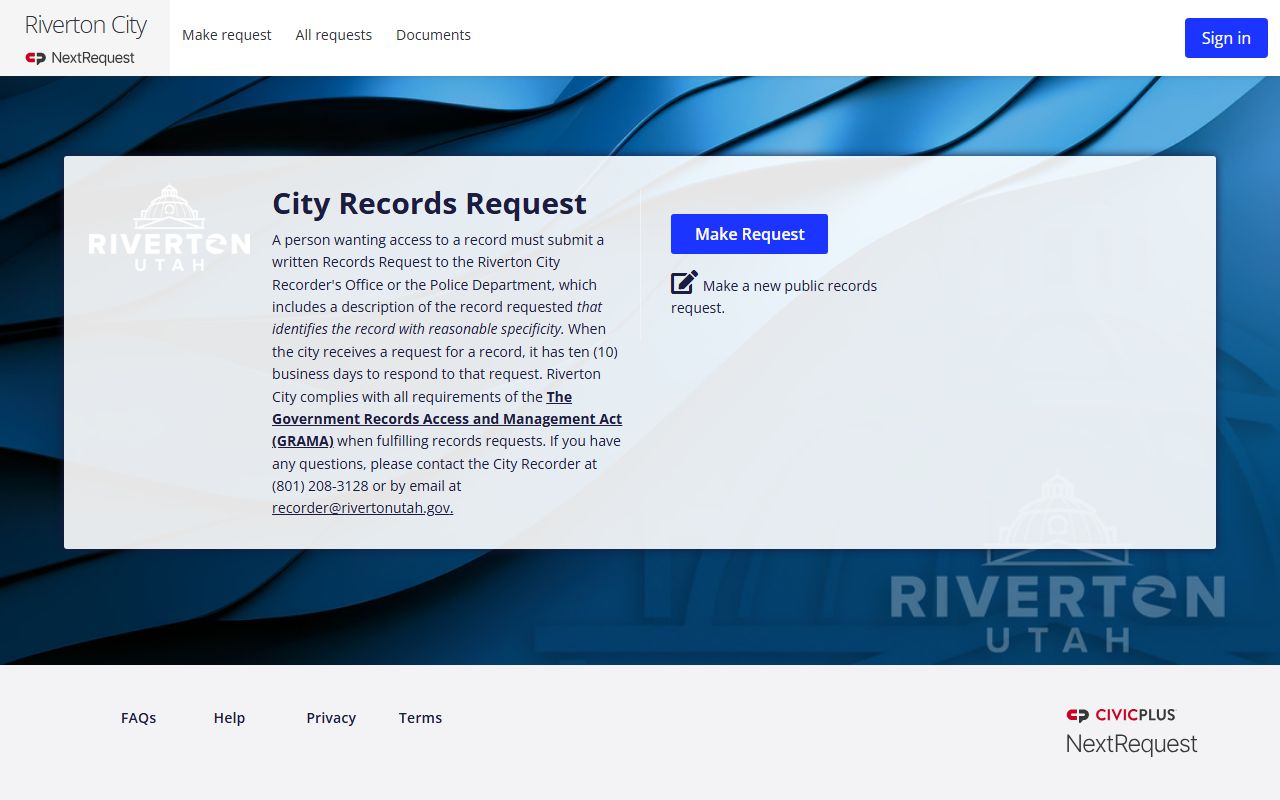 Riverton city records NextRequest portal for felony records