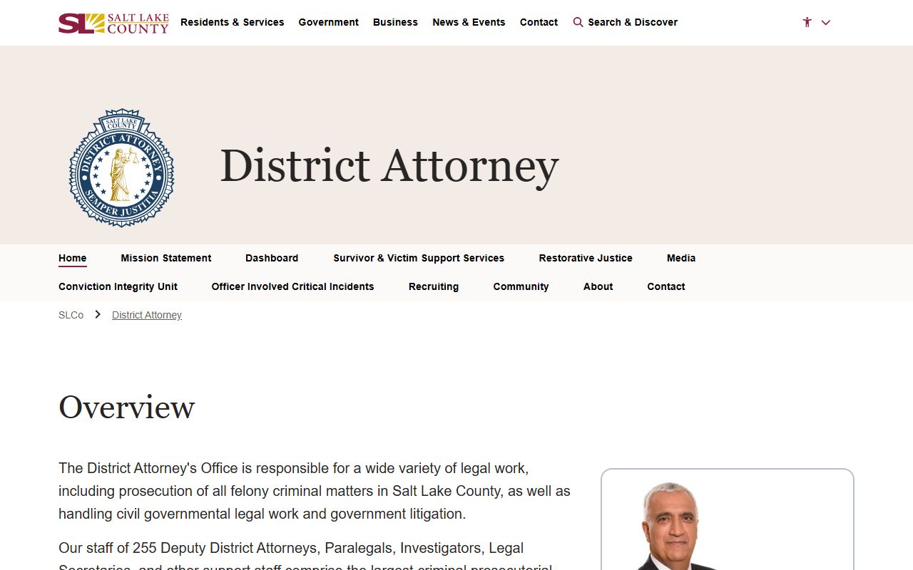 Salt Lake County District Attorney office page for Salt Lake City felony cases