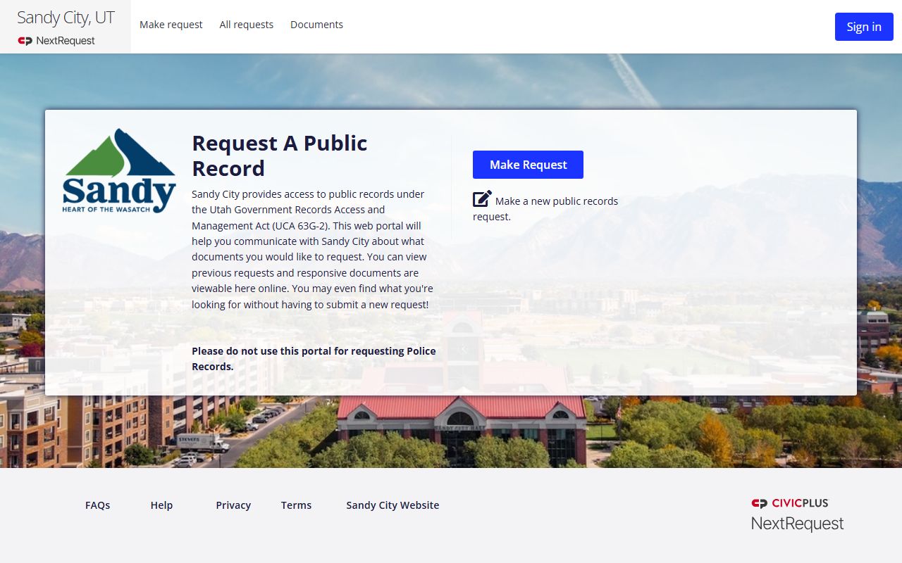 Sandy felony records NextRequest GRAMA portal Sandy police