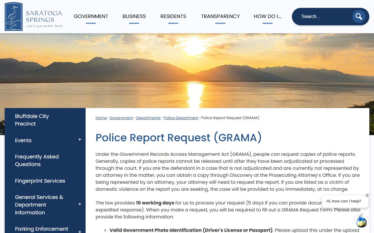 Saratoga Springs felony records request through city police GRAMA portal