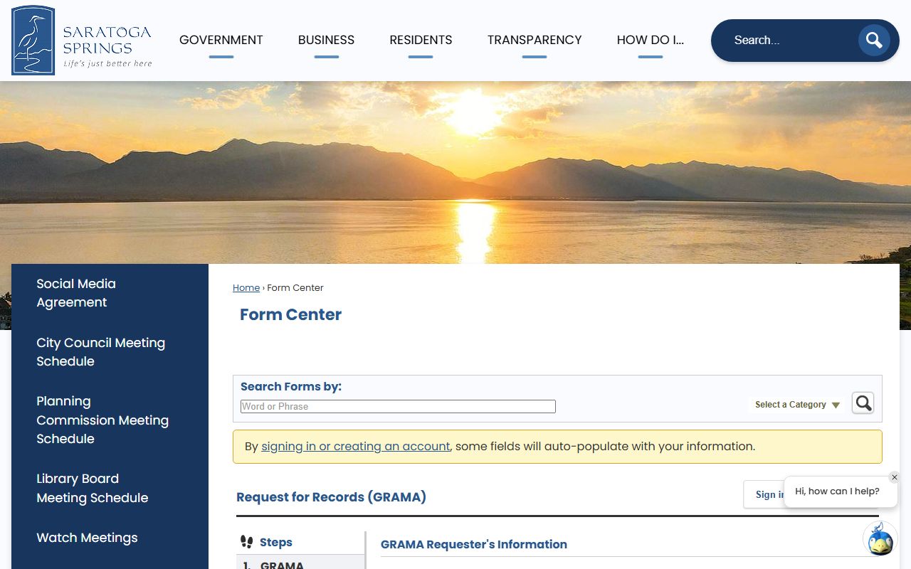 Saratoga Springs city GRAMA records request form for non-police records