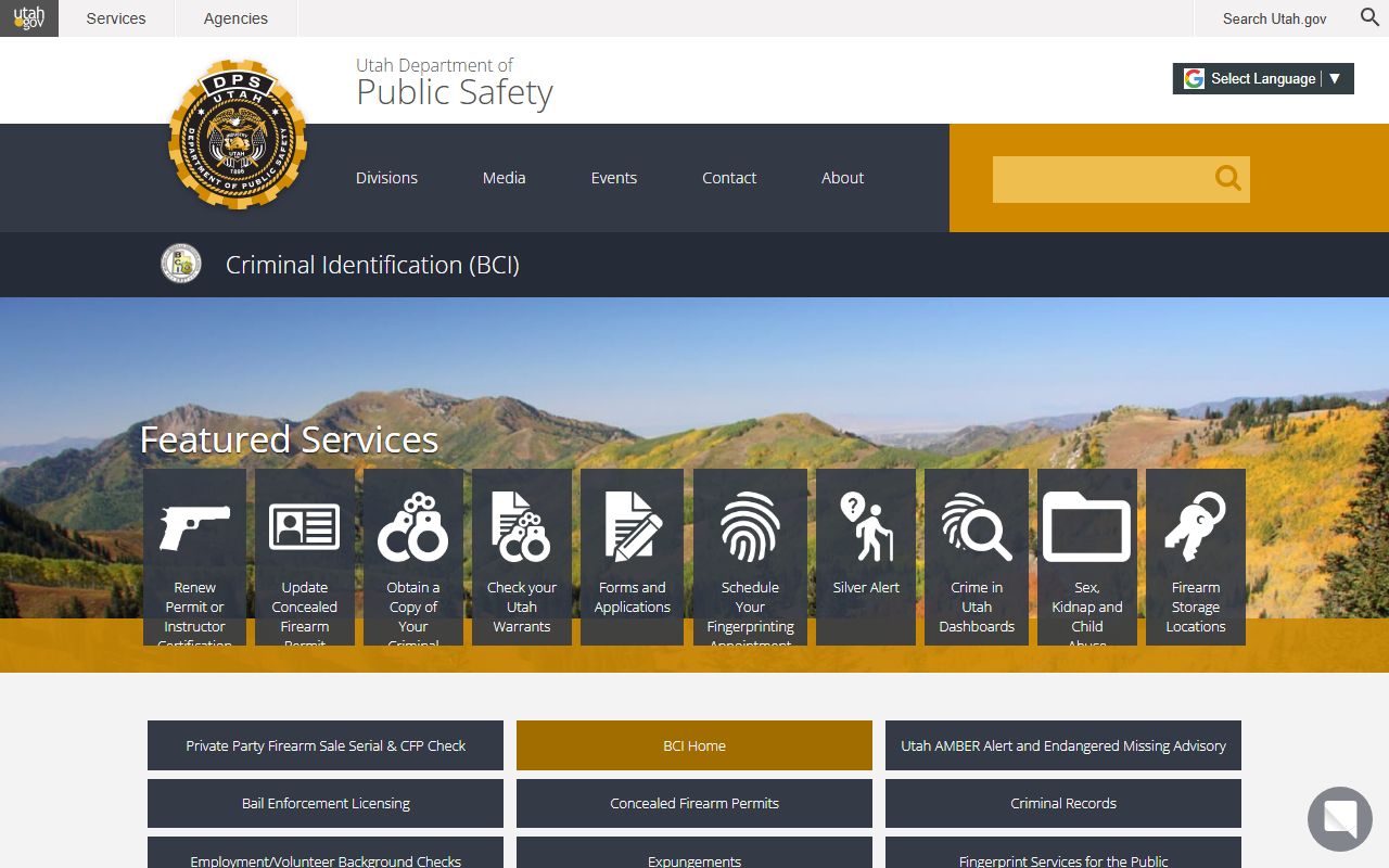 Utah Bureau of Criminal Identification page for South Salt Lake felony records and criminal history checks