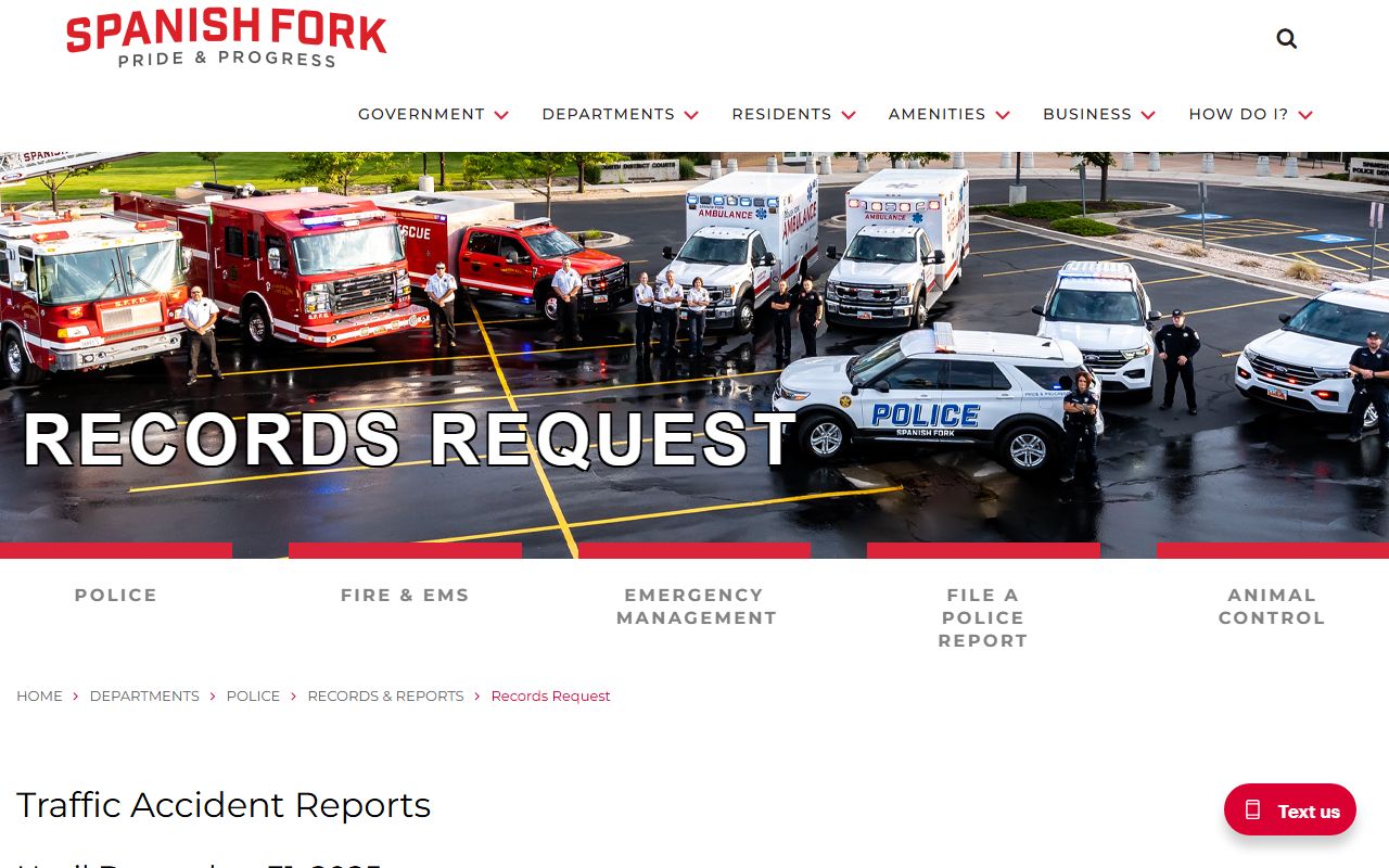 Spanish Fork police records request page for felony records and GRAMA requests