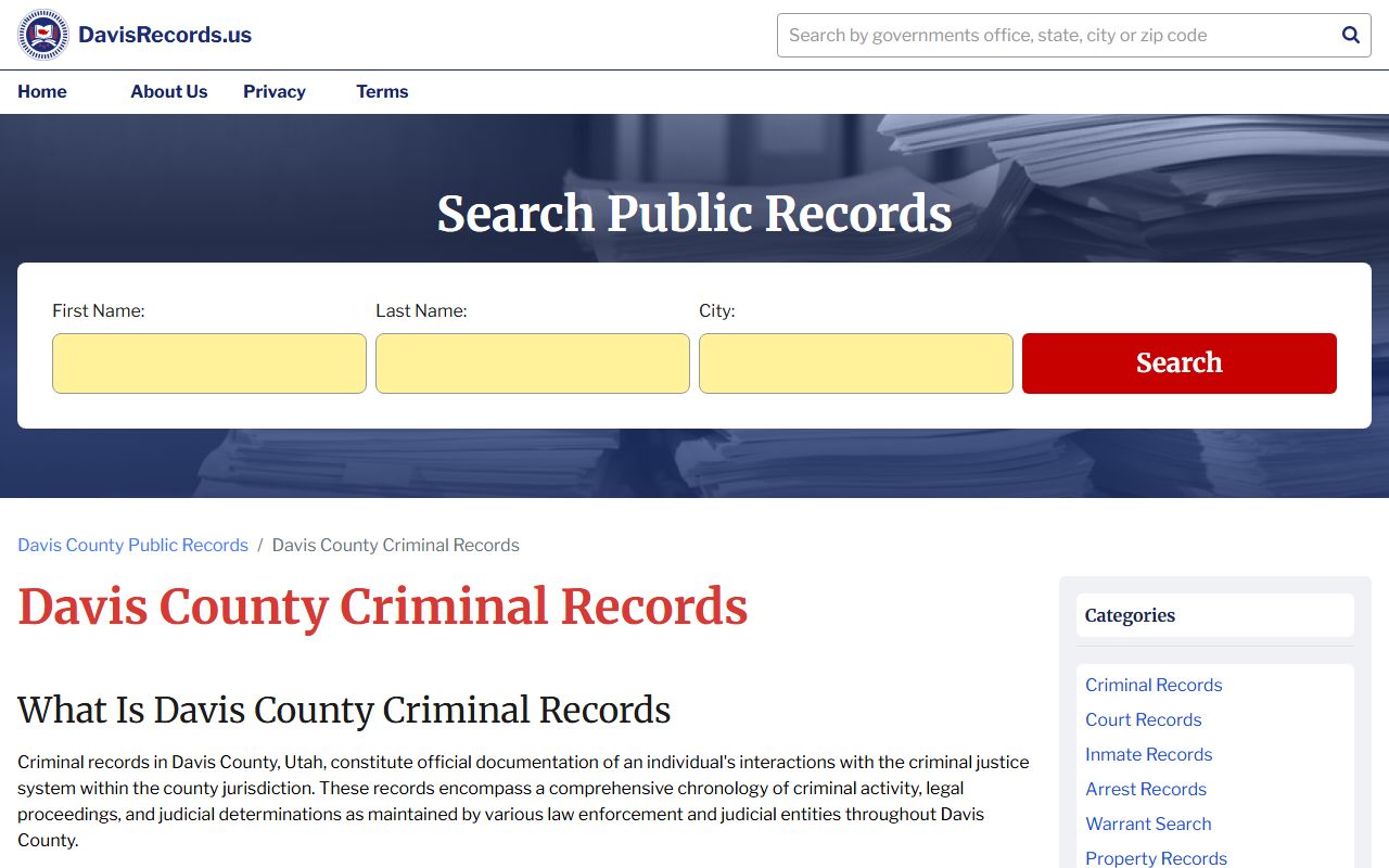 Davis County felony records criminal records resource
