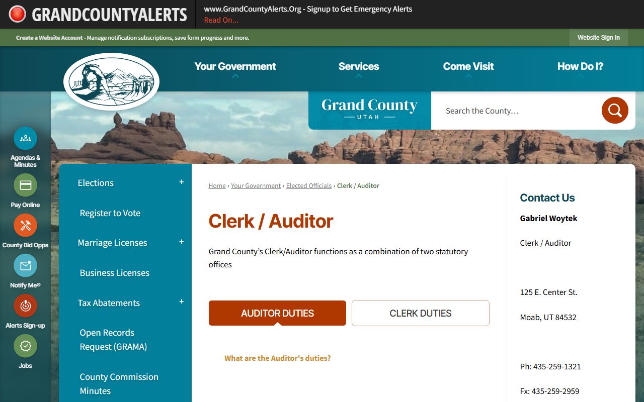 Grand County felony records clerk auditor page