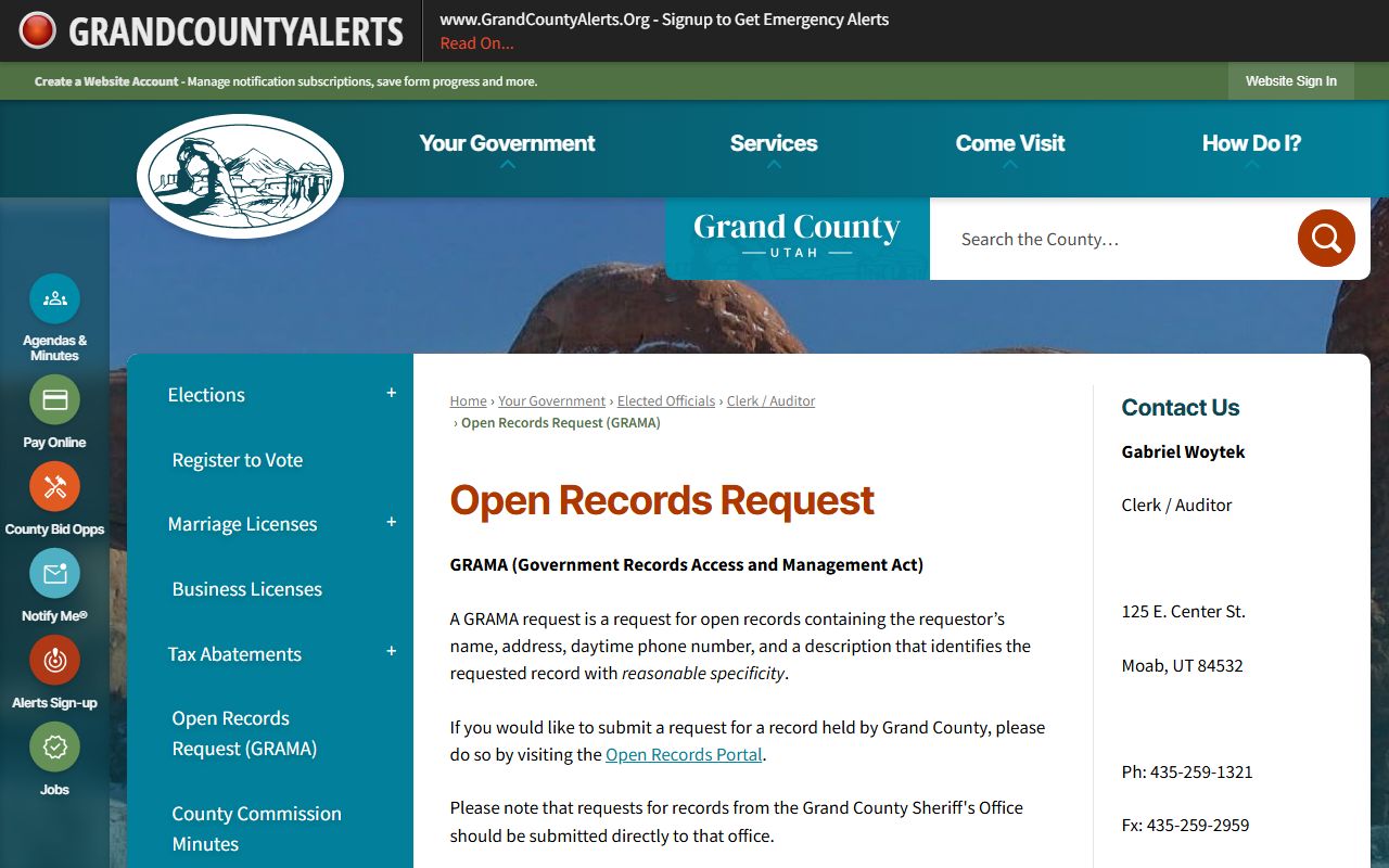 Grand County felony records GRAMA open records portal