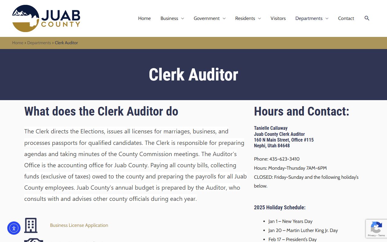 Juab County felony records clerk office website