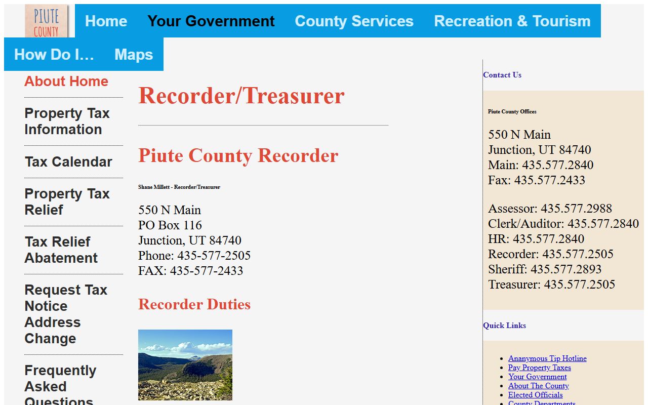 Piute County Recorder Treasurer office records access