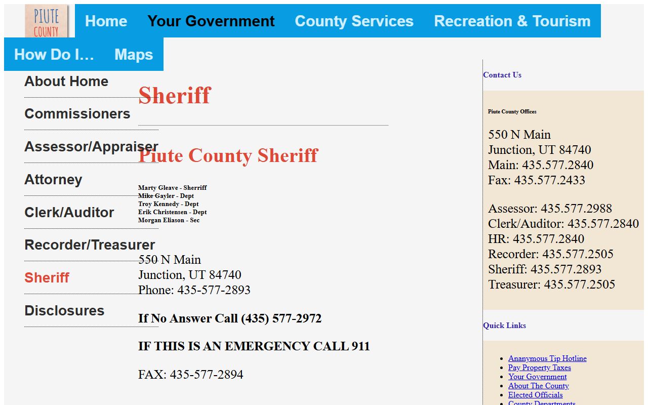 Piute County Sheriff office arrest records felony cases