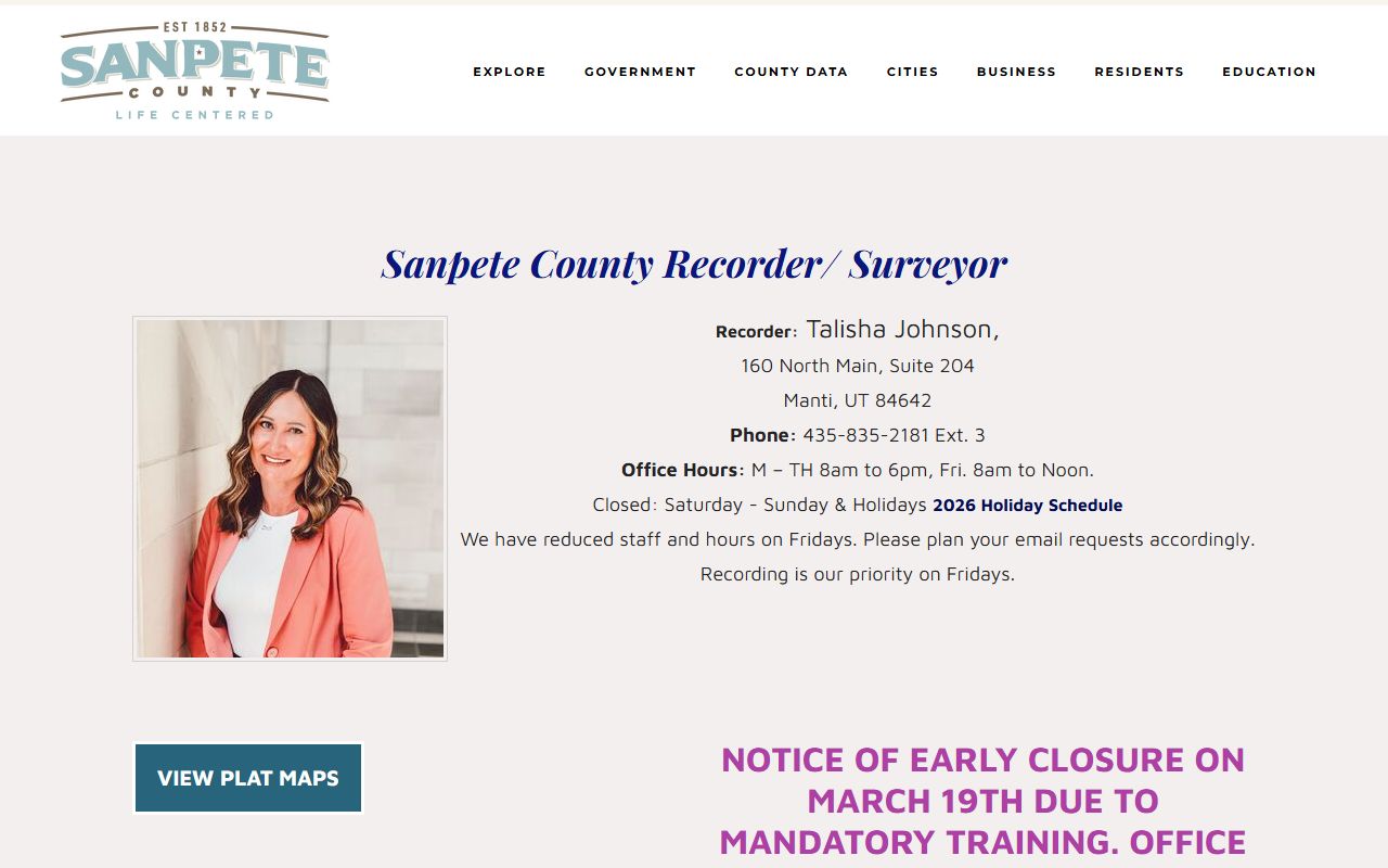 Sanpete County Recorder office public records documents