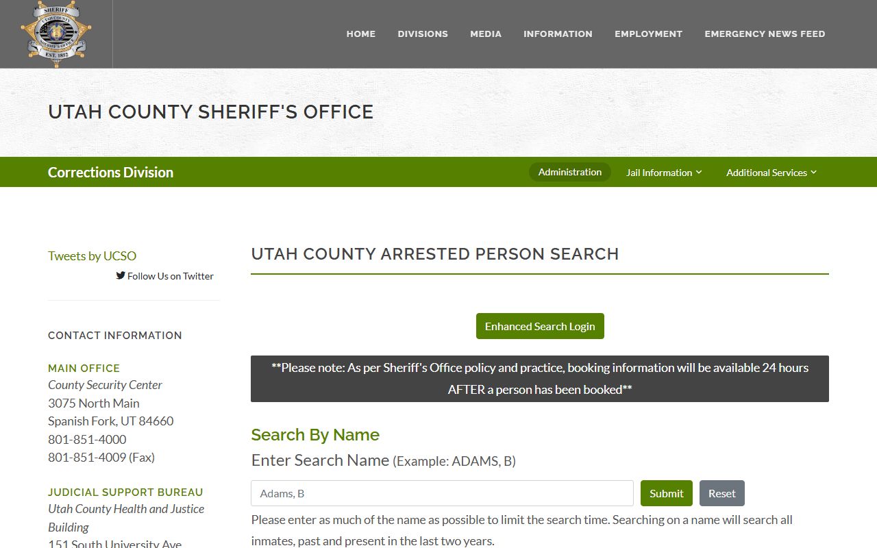Utah County Sheriff inmate search for Utah County felony records
