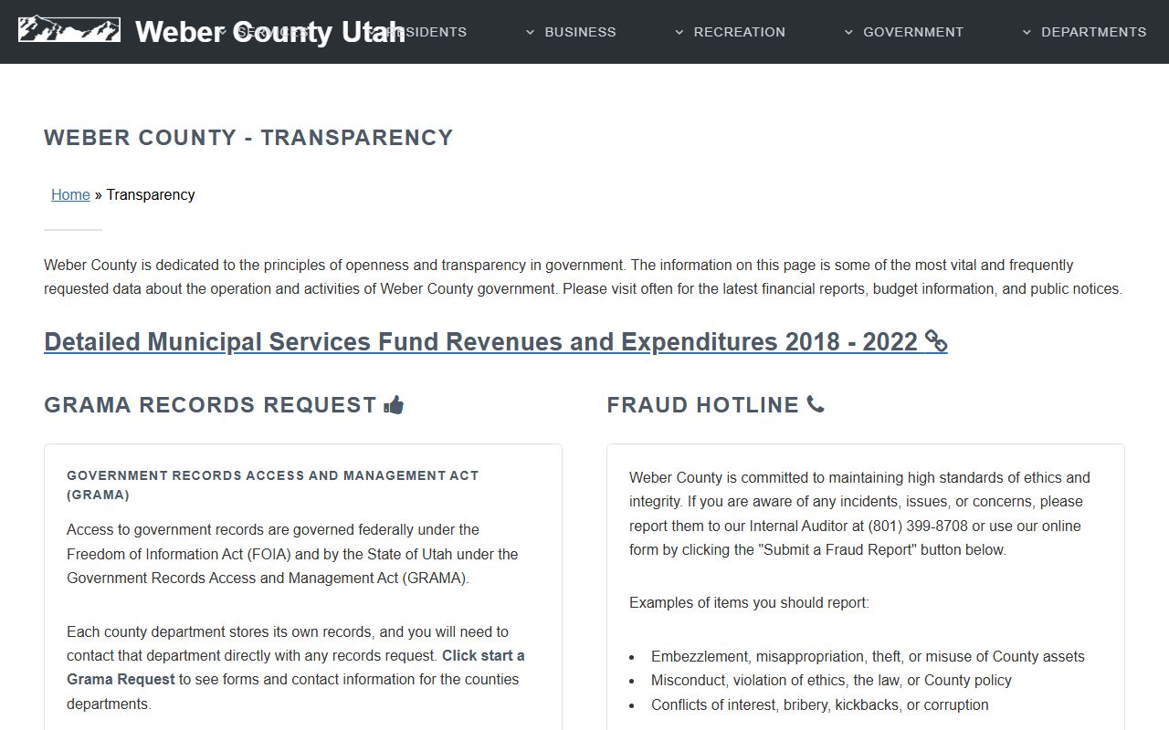 Weber County Transparency Portal GRAMA records request