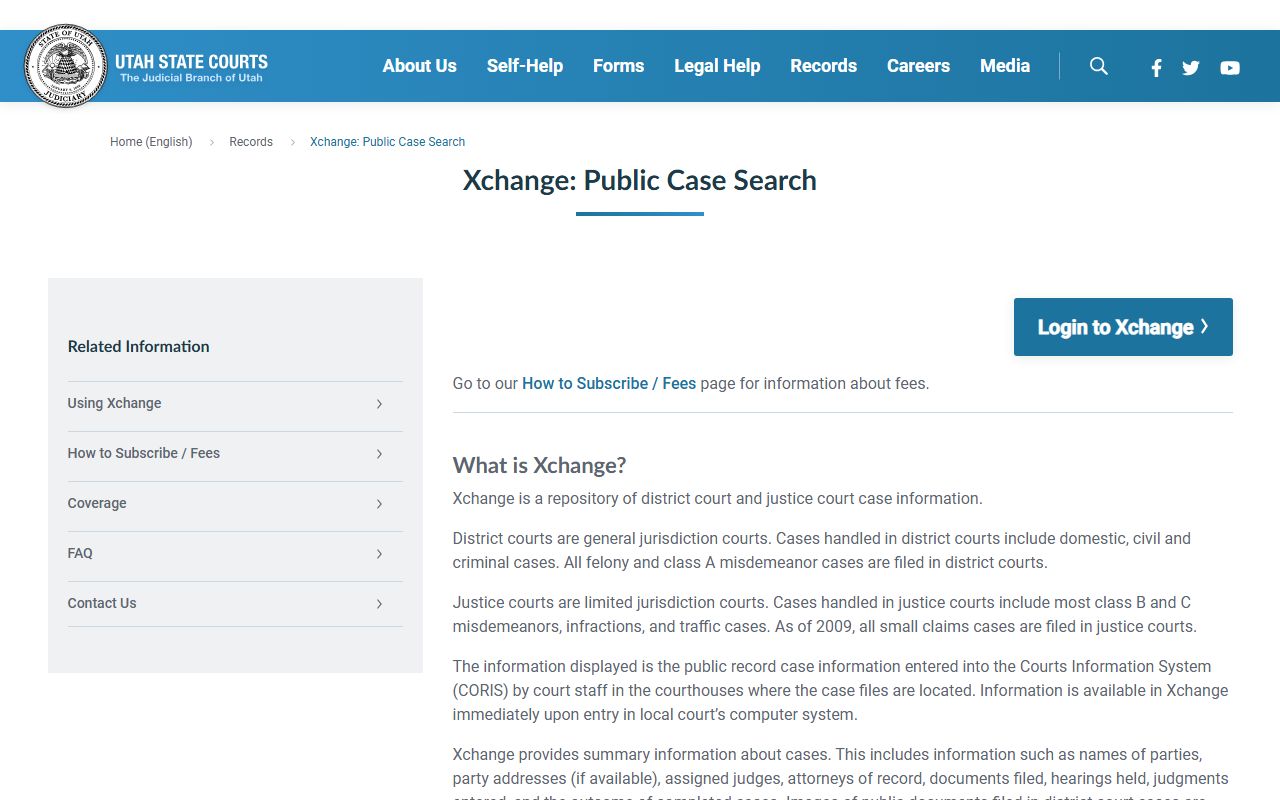 Utah felony records search through the Utah Courts XChange public access portal